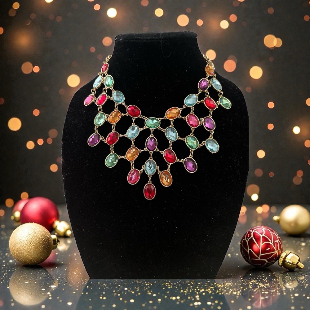Multicolor Gemstone Statement Necklace - image 1